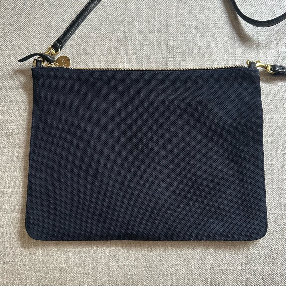 Clare V Sac Bretelle Navy Perf Suede w Stripes Crossbody Bag - Picture 2 of 6